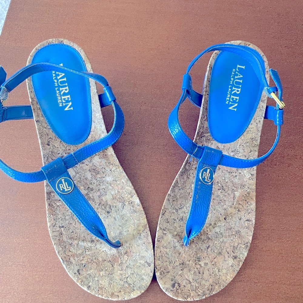 Turquoise Ralph Lauren wedge heel sandals